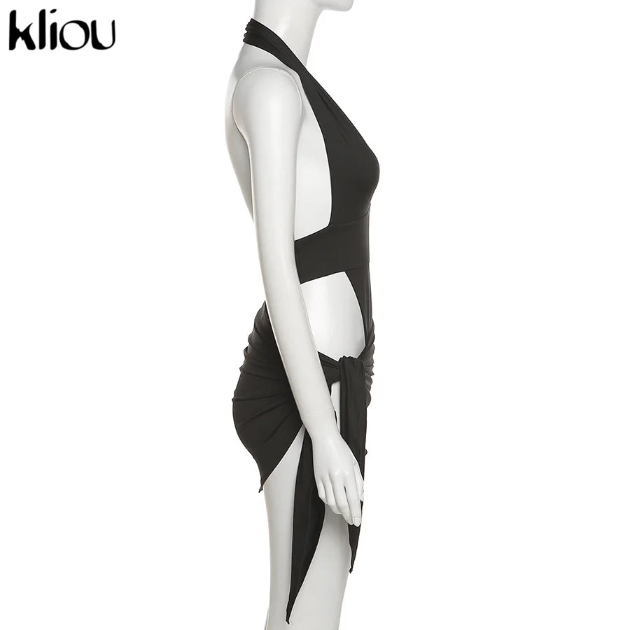 Kliou Solid Deep V sexy Two Piece Sets