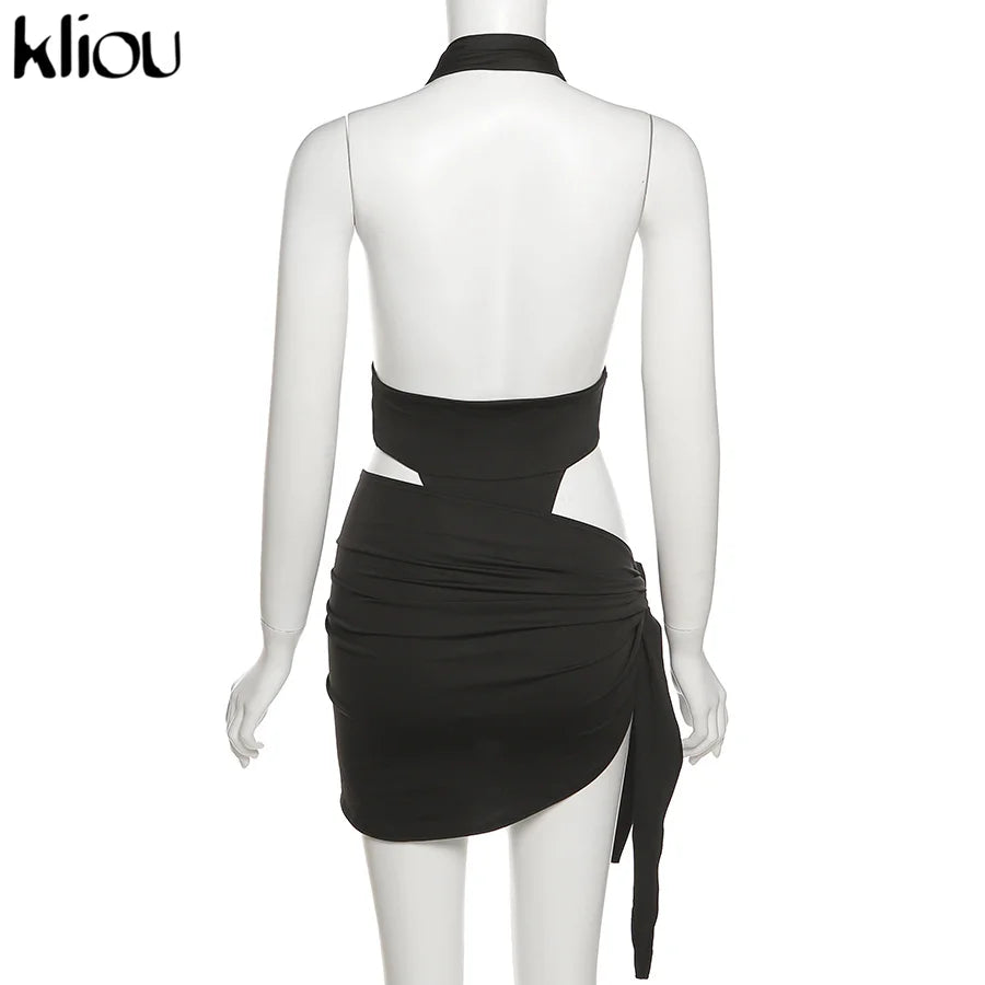 Kliou Solid Deep V sexy Two Piece Sets