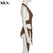 Kliou Solid Deep V sexy Two Piece Sets