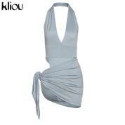 Kliou Solid Deep V sexy Two Piece Sets