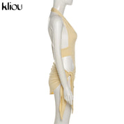 Kliou Solid Deep V sexy Two Piece Sets