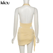 Kliou Solid Deep V sexy Two Piece Sets