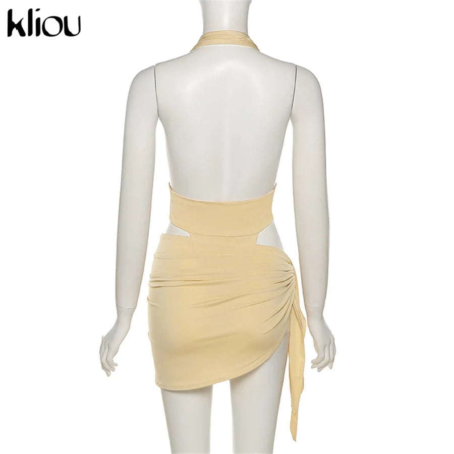Kliou Solid Deep V sexy Two Piece Sets