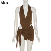 Kliou Solid Deep V sexy Two Piece Sets