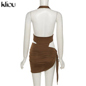 Kliou Solid Deep V sexy Two Piece Sets