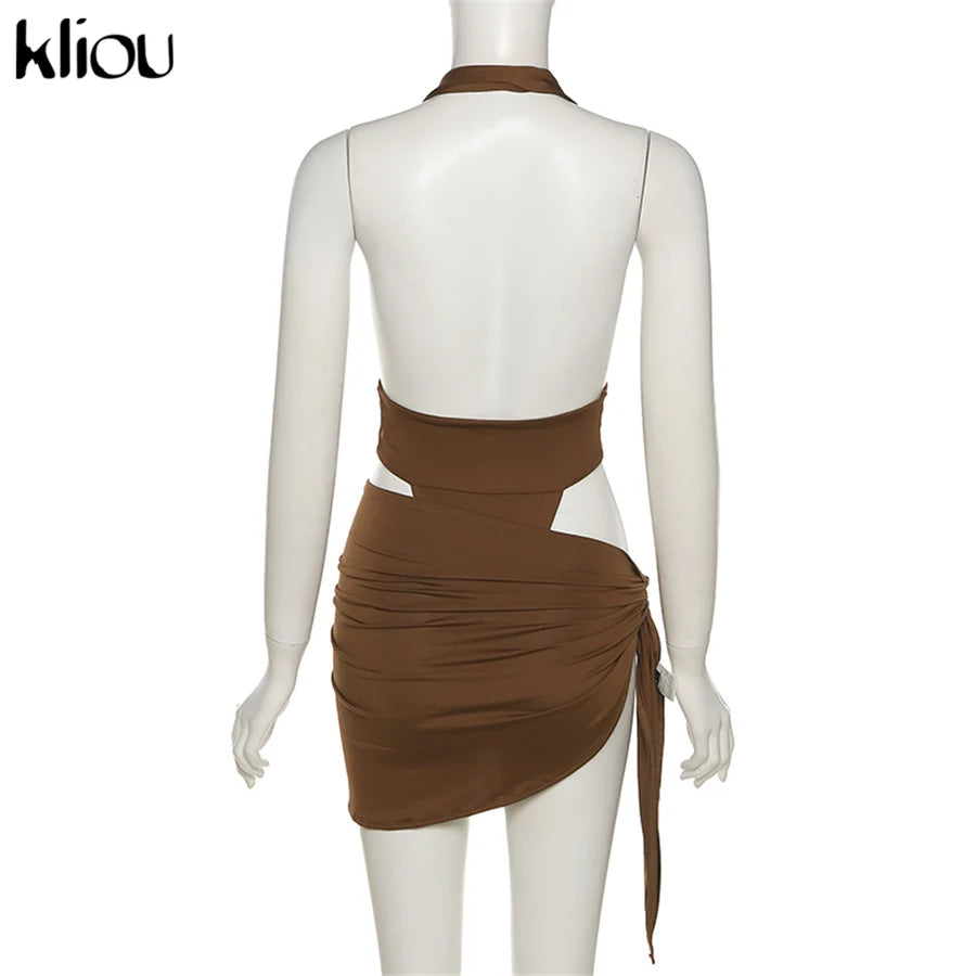Kliou Solid Deep V sexy Two Piece Sets