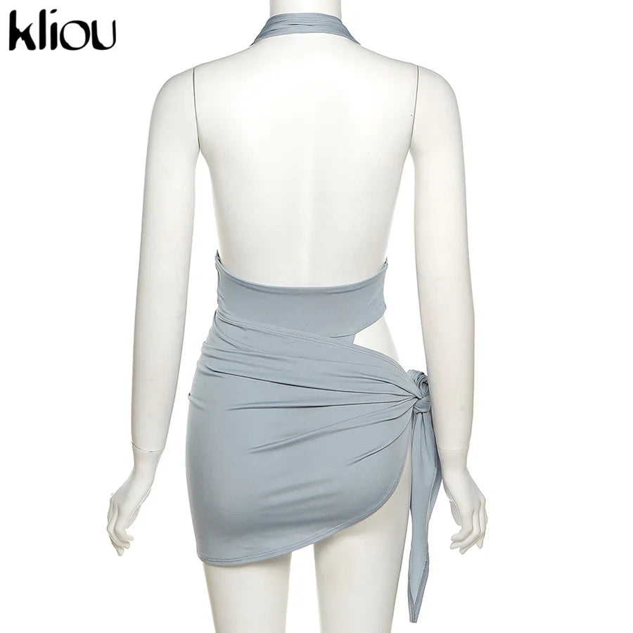 Kliou Solid Deep V sexy Two Piece Sets