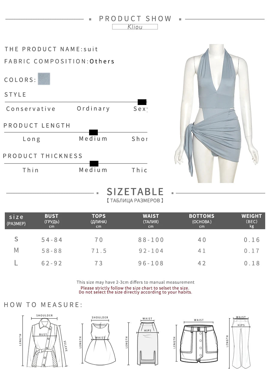 Kliou Solid Deep V sexy Two Piece Sets