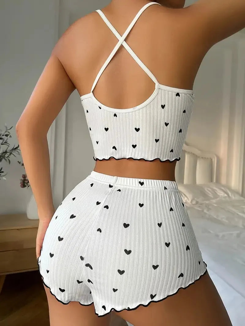 Sexy Heart Print Pajama Set for Women