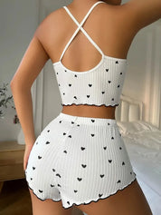 Sexy Heart Print Pajama Set for Women