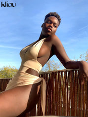 Kliou Solid Deep V sexy Two Piece Sets
