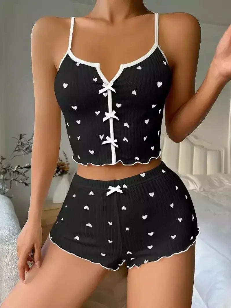 Sexy Heart Print Pajama Set for Women