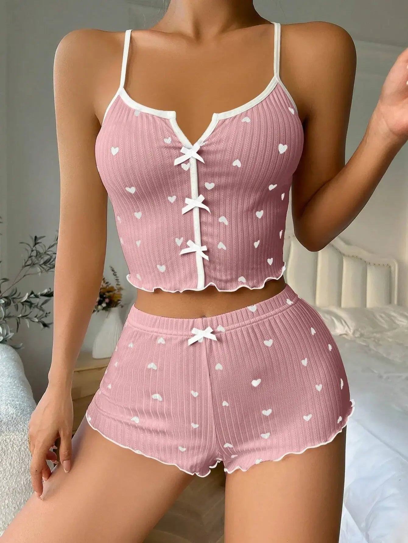 Sexy Heart Print Pajama Set for Women