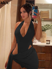 Kliou Solid Deep V sexy Two Piece Sets