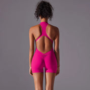 Half Zipper Women Bodysuits Gym Push Up Workout Clothes Backless Scrunch Fitness Sports Yoga Bodysuit Sleeveles Fitness Jumpsuit