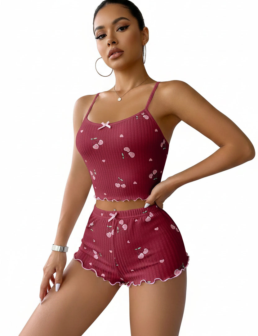 Heart Print 2 Pieces Pajama Set for Women