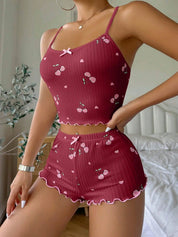 Heart Print 2 Pieces Pajama Set for Women