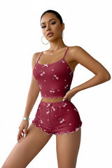 Heart Print 2 Pieces Pajama Set for Women